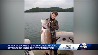 Local spear fisher pulled record Spoonbill Fish from Beaver Lake