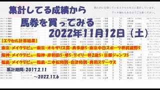 【競馬予想】2022年11月12日（土）の予想 +武蔵野S、デイリー杯2歳S、奥羽S、他の計算結果【エクセル集計】