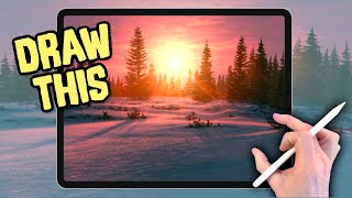 IPAD PAINTING MADE EASY - Snow Sunrise landscape Procreate tutorial