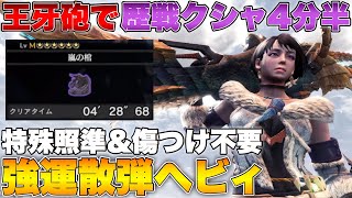 【MHWI】覚醒武器無しで歴戦クシャルダオラ４分半討伐！特殊照準＆傷つけ不要の強運散弾ヘビィ！【モンスターハンターワールドアイスボーン】