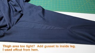 Add gusset inside leg trousers