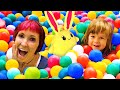 Mommy for Lucky! Indoor playground, toy slide and ball pit for kids. Kid friendly videos for kids