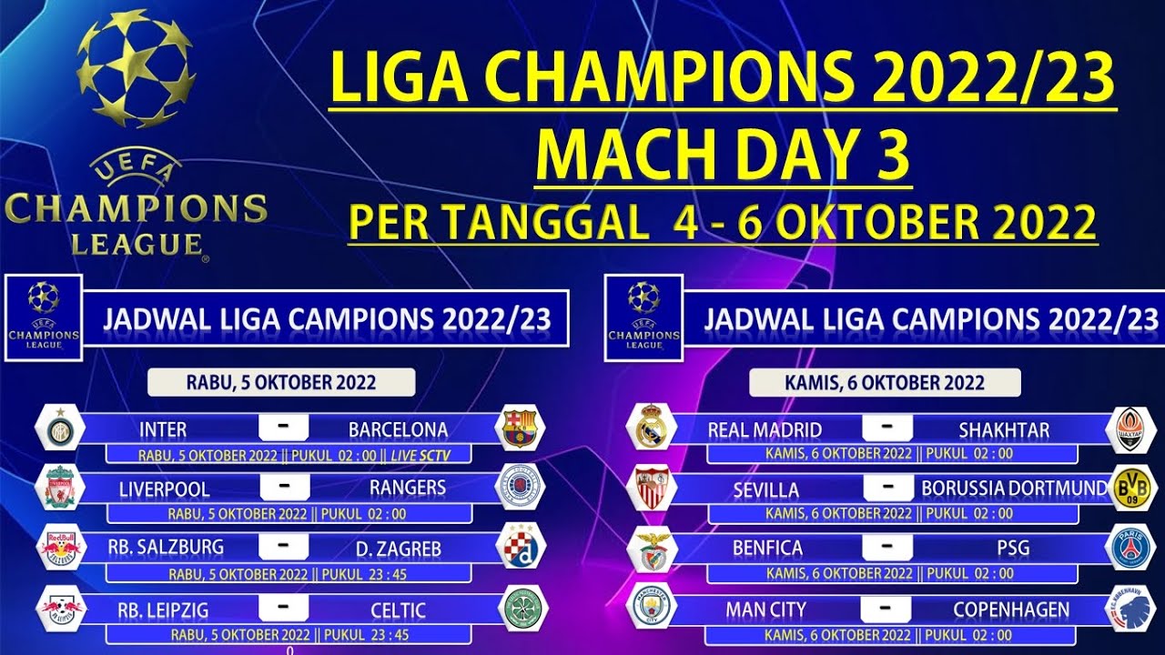 Jadwal Terbaru Liga Champions Tanggal 4 - 6 Oktober 2022 | Jadwal Liga ...