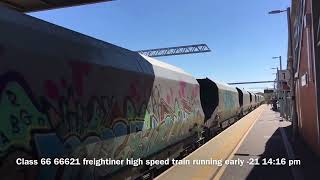 Harborough station class 66 66621freightliner RADLETT REDLAND ROADSTONE TO EAST USK YARD -2110/8/22