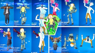 Morty vs Rick Sanchez Fortnite doing all Built-In Emotes and Funny Dances シ