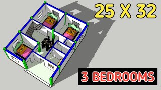 25x32 में 3 बैडरूम का सबसे अच्छा नक्शा || 25x32 house plan || 3 bedrooms house plan || house plan