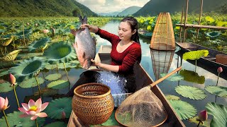 Country Girl's Life: Catching Big Fish in a Pond with a Simple Wooden Boat