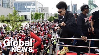 Danny Green rockin' the big new 'do at Toronto Raptors NBA Championship victory parade