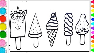 Ice Cream drawing, colouring and painting for kids & toddlers ABCD nursery rhymes for kids