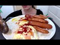 【asmr，咀嚼音】fried eggs and wiener sausage rice bowl！目玉焼きとウィンナーソーセージ丼！