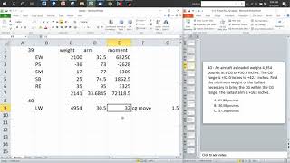 Using Microsoft Excel to answer FAA A&P Test W&B Problems