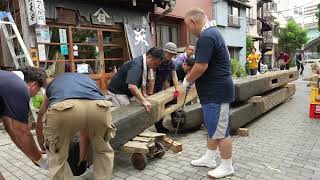 【佃住吉講】　８月１３日　弐部　大幟柱・抱きの解体　令和五年 佃住吉神社例大祭