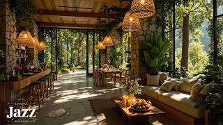 Smooth Jazz At Indoor Cafe Ambience | Stress Relief With Tranquil Morning Jazz And Forest Sounds