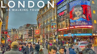 London, England 🏴󠁧󠁢󠁥󠁮󠁧󠁿 Evening Street Walk  2023 - 4K 60fps Walking Tour (▸65 min)