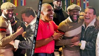 JULIO CESAR CHAVEZ SR THROWS LIVER SHOT AT FLOYD MAYWEATHER JOKING AROUND AS THE TWO EMBRACE