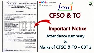 FSSAI CFSO \u0026 TO (CBT 2) Attendance summary | Important notice on Marks calculation