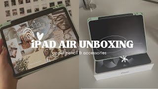 iPAD AIR 5 (SPACE GRAY) UNBOXING || apple pencil \u0026 accessories ♡