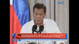 UB: Listahan ng mga opisyal na sisibakin sa BI, kinukumpleto na ni Pang. Duterte