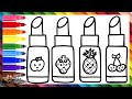 Draw and Color 4 Lipsticks 💄💄💄💄🌈 Drawings for Kids