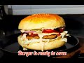 burger ഈസിയായി വീട്ടിൽ ഉണ്ടാക്കാം 😋 chicken burger patties recipe bun recipe in malayalam fast food