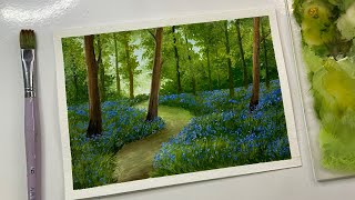 Forest pathway painting/easy gouache painting for beginners/step by step landscape painting tutorial