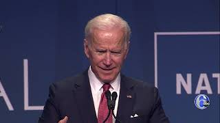 Former Vice President Joe Biden speaks at the 2018 Liberty Medal Ceremony and present George W