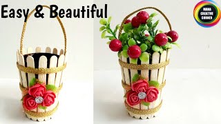Icecream sticks Flower vase# flower vase from popsicle sticks popsicle sticks craft idea easy#Best