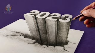 2023 3D Drawing Happy New Year | Pencil Shading | How To Drawing 3D Art