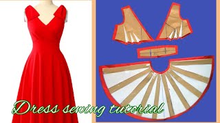 154 - Hướng dẫn cắt may Đầm xoè 180° nơ vai đẹp |Sewing tutorials dress|le fashion |