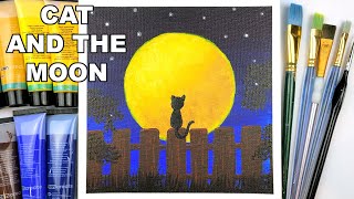 Moon Cat | Beginner Acrylic Art Project | Painting #30