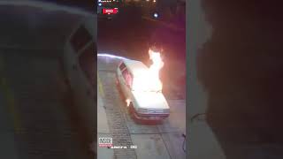 Flames Engulf Car at Gas Station #shorts