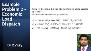 Solved Example Problem 2 - Economic Load Dispatch without loss #psoc