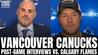 Rick Tocchet \u0026 Brock Boeser Recap Vancouver Canucks Opening Night OT Loss vs. Calgary Flames