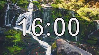 16 minute timer with Calm and Soft Music and background of waterfall