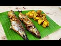 outdoor fish bbq with grilled pineapple delicious cooking in the farm 🍍