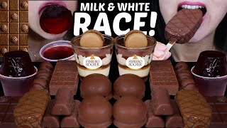 ASMR MILK & WHITE CHOCOLATE RACE! MINI DOVE ICE CREAM BAR, TIRAMISU, MARSHMALLOW
