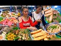 Popular Cambodian street food at BkK Market | Delicious Noodles, Meatballs, Hot Pork & More