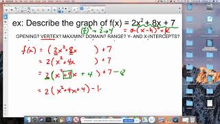 Converting from General to Standard Form in a Quadratic Function: Example #2