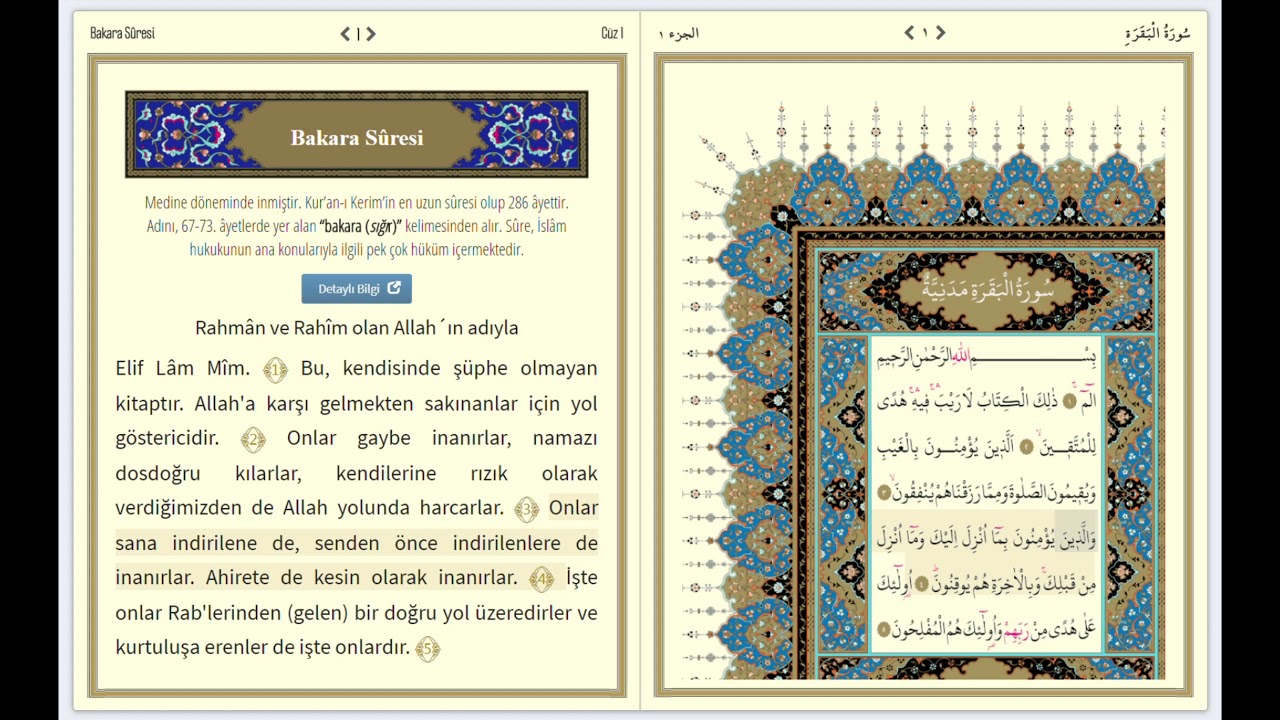 Kuranı Kerim Diyanet Portalı Bakara Sûresi Sayfa 1 Ayet Ayet 3840x2160 4K