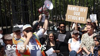 Protesters gather outside Columbia University
