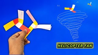 helicopter fan, flying paper toy, how to make new flying toy, paper flying fan, 3 blade flying toy