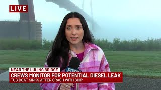 Crews monitor potential diesel leak after ship, tugboat collision