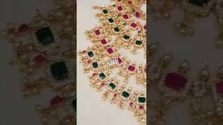 Gold finish - Ruby and Emerald Studded Pearl Necklaces  - Latest Collections