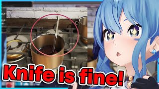 Suisei using a knife instead of a spatula to stir the chocolates ends up..【Hololive | Eng Sub】