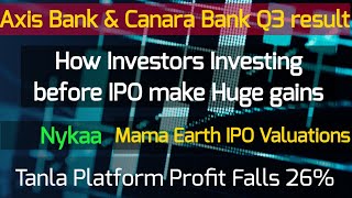 Axis Bank Q3 result|Canara bank|Mama Earth IPO|investor lockin period before IPO|Tanla platform