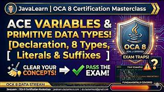 Java OCA 1Z0-808 | 2.2a Variables & Primitive Data Types | Declaration, 8 Types, Literals & Suffixes