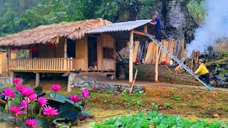 The process from large logs to sturdy house pillars - Extension of porch