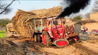 Tractor Trailer Sugercane Load Trailer Pulling Fail Stuck In Mud || Tractor Video Tractor