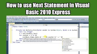 How to use Next Statement in Visual Basic 2010 Express