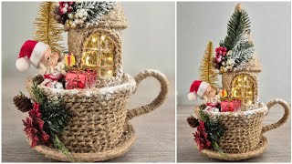 DIY Christmas composition in a decorative cup.